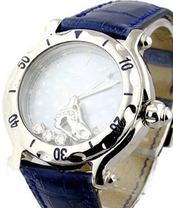 Happy Sport 38mm in Steel on Blue Alligator Leather Strap with Blue Dial