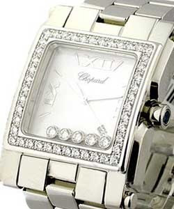 Happy Sport Square XL in White Gold with Diamond Bezel on White Gold Bracelet with Silver Dial