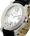 Happy Sport Oval with Pave Diamond Case and Bezel White Gold on Strap with Silver Dial
