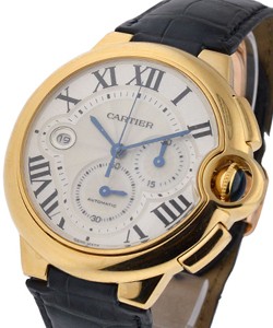 Ballon Bleu Chronograph in Yellow Gold on Brown Crocodile Leather Strap with Silver Dial