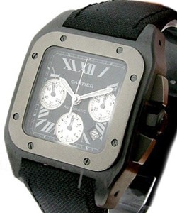 Santos 100 XL Chronograph Steel PVD on Strap with Black Dial
