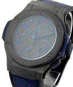 Big Bang All Black Blue 44mm in Black Ceramic on Blue Crocodile Leather/Rubber Strap with Black Dial