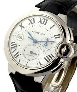 Ballon Bleu Chronograph in White Gold  - Large Size On Black Leather Strap with Silver Dial