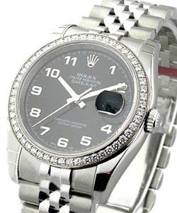 Datejust 36 mm in Steel with Diamond Bezel on Steel Jubilee Bracelet with Black Arabic Dial