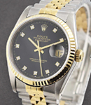 2-Tone Datejust 36mm with Yellow Gold Fluted Bezel on Jubilee Bracelet with Black Diamond Dial