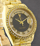 President - 36mm - Yellow Gold - Diamond Bezel on President Diamond Bracelet -Black Roman Diamond Dial