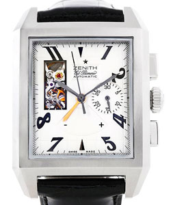 Grande Port Royal El Primero in Steel on Black Alligator Leather Strap with Silver Dial