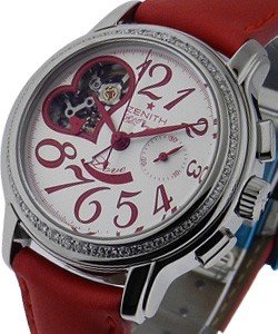 Star Open El Primero Queen of Love Steel on Strap with Red-White Open Heart Dial