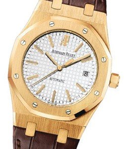 Royal Oak 39mm in Yellow Gold on Brown Leather Strap with Silver Dial
