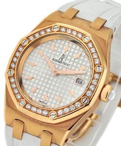 Ladies Royal Oak in Rose Gold with Diamond Bezel on White Rubber Strap - White Dial