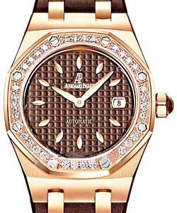 Royal Oak Lady''s Automatic with Diamonds Rose Gold on Strap w/ Brown Dial