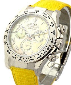Daytona Beach Chronograph 40mm in White Gold on Yellow Leather Strap with MOP Roman Dial