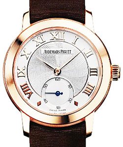 Jules Audmears Lady's in Rose Gold on Brown Satin Strap with Silver Dial