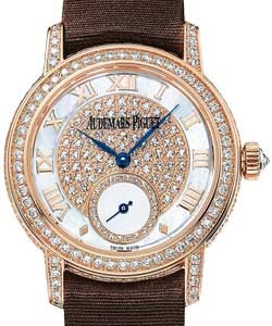 Jules Audemars Small Seconds in Rose Gold Diamond Bezel on Brown Satin Strap with MOP Diamond Dial