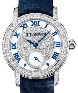 Jules Audemars Small Seconds in White Gold with Diamond Bezel on Blue Satin Strap with Pave Diamond Dial
