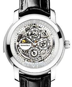 Jules Audemars Skeleton Minute Repeater Perpetual in Platinum On Black Alliagator Leather Strap with Skeleton Dial