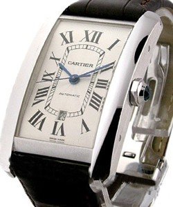 Tank Americaine XL in White Gold on Black Alligator Leather Strap with Silver Dial