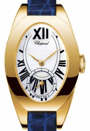 Classique Femme in Yellow Gold on Blue Alligator Letaher Strap with White Dial