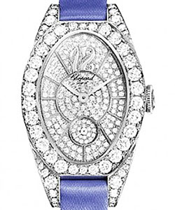 Classique Femme in White Gold with Diamond Bezel on Blue Satin Strap with Pave Diamond Dial