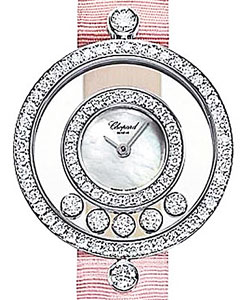 Happy Diamonds in White Gold with Diamonds White Gold on Strap with White Dial