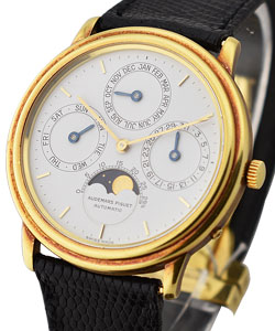 Perpetual Calendar in Yellow Gold on Black Crocodile Leather Strap with White Dial
