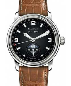 Leman Moonphase and Complete Calendar 40mm Automatic in Steel on Cocodile Leather Strap with Black Dial