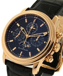 Leman Flyback Chrono Perpetual Calendar with Moonphase 40mm Automatic in Rose Gold on Black Crocodile Leather Strap with Black Dial