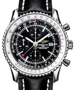 Navitimer World Chronograph 46mm Automatic in Steel on Black Calfskin Leather Strap with Black Dial