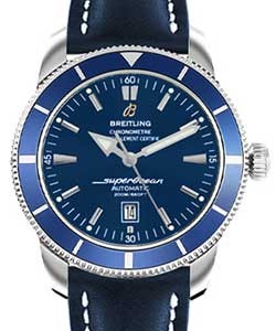 Superocean Heritage 46mm in Steel with Blue Bezel on Blue Calfskin Leather Strap with Blue Dial