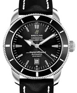 Superocean Heritage 46mm Automatic  in Steel on Black Calfskin Leather Strap with Black Dial