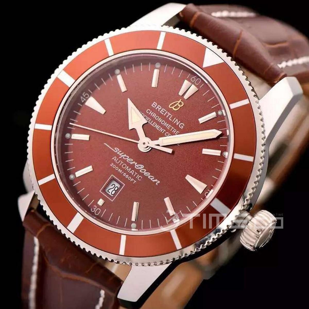Superocean Heritage 46mm in Steel with Brown Bezel on Brown Alligator Leather Strap with Brown Dial