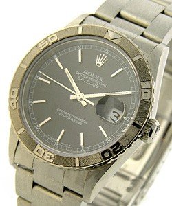 Datejust 36mm in Steel with Turn-O-Graph Bezel on Oyster Bracelet with Black Stick Dial