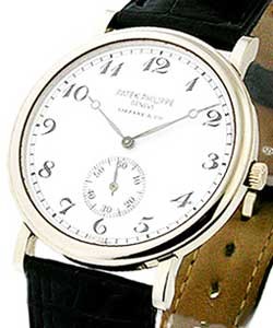 Calatrava 5022in White Gold on Black Alligator Leather Strap with White Dial