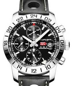 Mille Miglia GMT Chronograph in Steel On Black Pilot Leather Strap with Black Dial