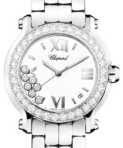 Happy Sport II Round Steel with Diamond Bezel on Steel Bracelet with White Dial and Diamond Bezel