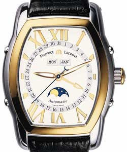 Masterpiece Moon Phase Tonneau in Steel and Yellow Gold Bezel on Black Crocodile Leather Strap with Silver Dial