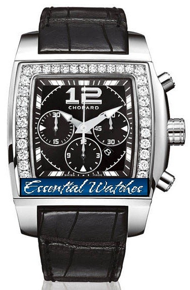 Two O Ten Sport in White Gold with Diamond Bezel on Black Crocodile Leather Strap with Black Dial