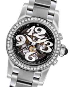Small Chronograph in Steel with Diamond Bezel on Steel Bracelet with Skeleton Dial