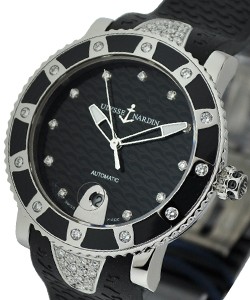 Lady Marine Diver in Steel with Diamond Bezel on Black Rubber Strap with Black Diamond Dial
