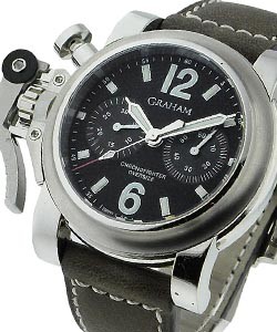 Chronofighter Oversized 46mm in Steel on Brown Leather Strap with Black Dial
