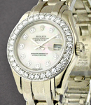 Masterpiece Ladies in White Gold with 32 Diamond Bezel on Pearlmaster Bracelet with White MOP Diamond Dial