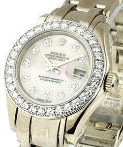 Masterpiece Ladies in White Gold with 32 Diamond Bezel on Pearlmaster Bracelet with White MOP Diamond Dial