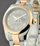 Datejust Ladies 26mm in Steel with Rose Gold Smooth Bezel on Steel and Rose Gold Oyster Bracelet with Rhodium Roman Dial
