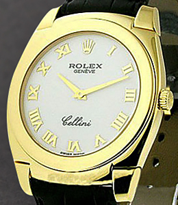 Cellini Cestello in Yellow Gold on Strap with White Dial - Roman Hour Markers