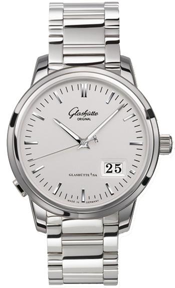 Senator Panorama Date 40mm Automatic in Steel on Steel Bracelet with Silver Dial