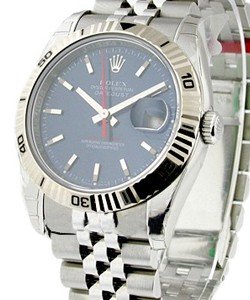 Datejust in Steel with Turn-O-Graph Bezel on Steel Jubilee Bracelet with Blue Stick Dial
