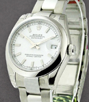 Mid Size Datejust 31mm in Steel with Domed Bezel on Oyster Bracelet with White Stick Dial