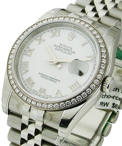 Datejust 36 mm in Steel with Diamond Bezel on Jubilee Bracelet with White Roman Dial