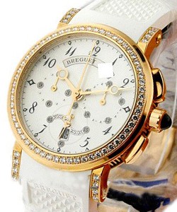 Marine Lady Chronograph 35mm Automatic in Rose Gold with Diamond Bezel & Lugs on White Rubber Strap with White Dial