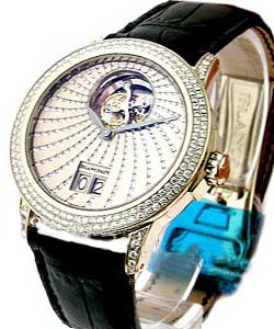 Special Edition Diamond Leman Big Date Tourbillon 38mm Automatic in White Gold with Diamonds Bezels on Black Crocodile Leather Strap with Silver Diamonds Dial